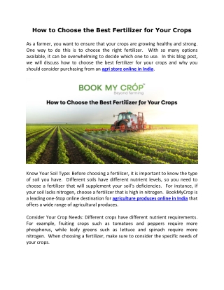 How to Choose the Best Fertilizer for Your Crops