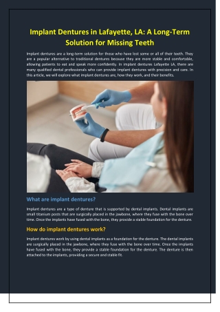 Implant Dentures in Lafayette, LA: A Long-Term Solution for Missing Teeth
