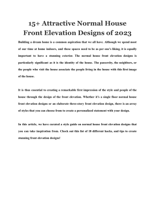 15  Attractive Normal House Front Elevation Designs of 2023