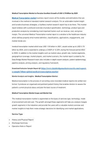 Medical Transcription Market to Perceive Excellent Growth of USD 3.79 Billion by 2029