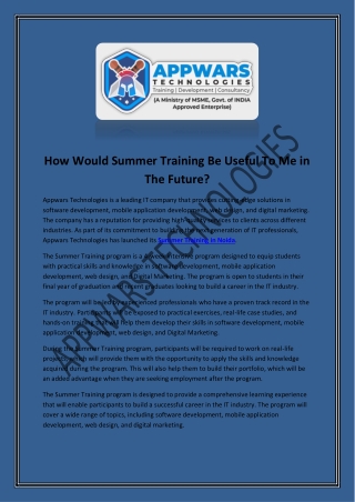 How Would Summer Training Be Useful To Me in The Future ?