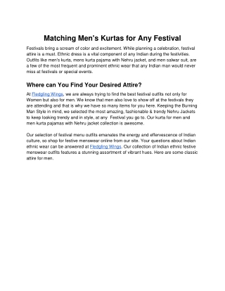 Matching Men's Kurtas for Any Festival