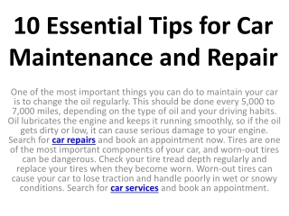 10 Essential Tips for Car Maintenance and Repair