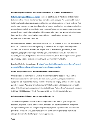 Inflammatory Bowel Diseases Market Size to Reach USD 30.56 Billion Globally by 2029