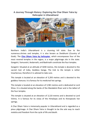 A Journey Through History Exploring the Char Dham Yatra by Helicopter in Uttarakhand