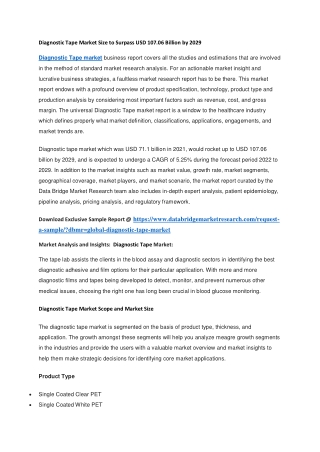 Diagnostic Tape Market Size to Surpass USD 107.06 Billion by 2029