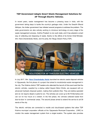 TDP Government Adopts Smart Waste Management Solutions for AP Through Electric Vehicles.