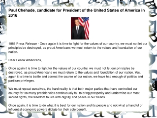 Paul Chehade, candidate for President of the United States