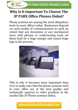 Why Is It Important To Choose The IP PABX Office Phones Dubai?