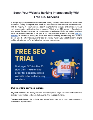 Boost Your Website Ranking Internationally With Free SEO Services