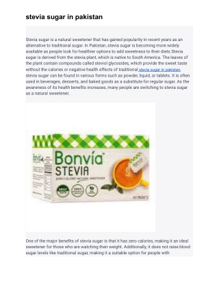 stevia sugar in pakistan