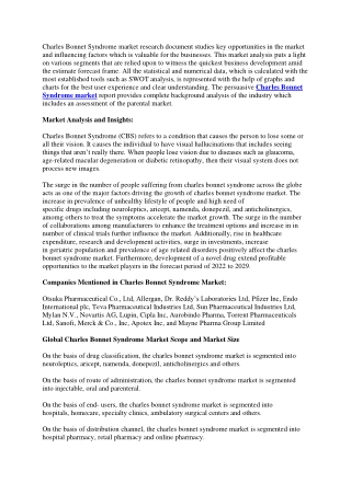 Charles Bonnet Syndrome Market