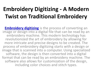 Embroidery Digitizing - A Modern Twist on Traditional Embroidery