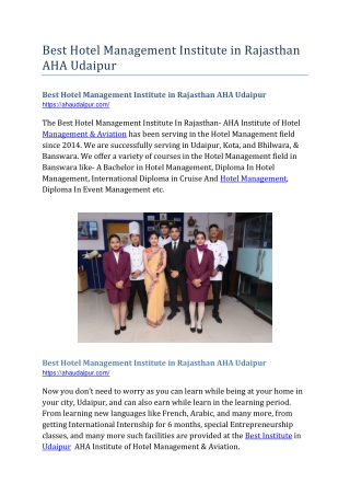Best Hotel Management Institute in Rajasthan