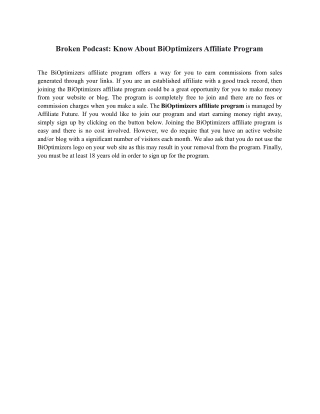 Broken Podcast Know About BiOptimizers Affiliate Program