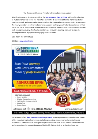 Top Commerce Classes in Patna By Sukrishna Commerce Academy