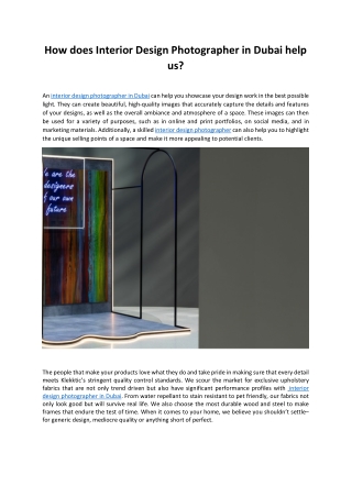 How does Interior Design Photographer in Dubai help us