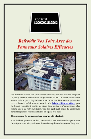 Refroidir Vos Toits Avec des Panneaux Solaires Efficacies