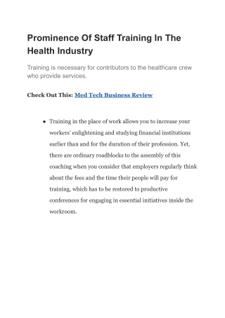 Prominence Of Staff Training In The Health Industry