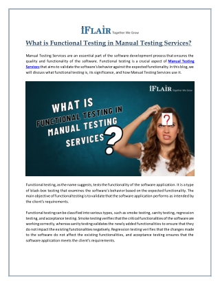 What is Functional Testing in Manual Testing Services?