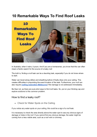 10 Remarkable Ways To Find Roof Leaks