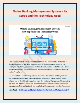 Online Banking Management System – Its Scope and the Technology Used