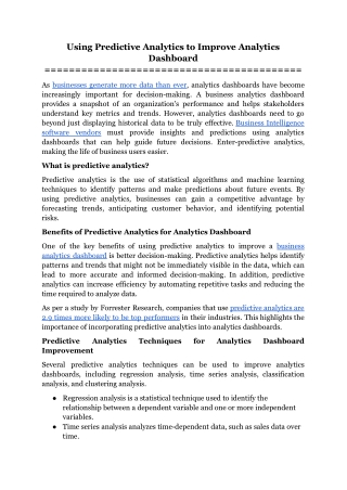 Using Predictive Analytics to Improve Analytics Dashboard