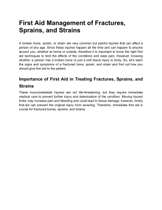 First Aid Management of Fractures, Sprains, and Strains