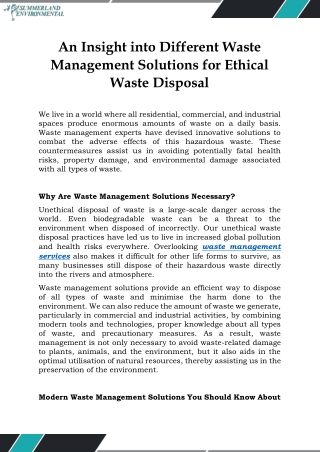 An Insight into Different Waste Management Solutions for Ethical Waste Disposal