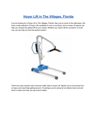 Hoyer Lift in The Villages, Florida