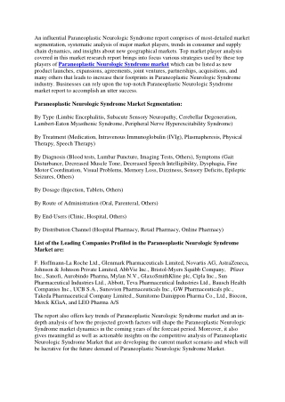Paraneoplastic Neurologic Syndrome Market