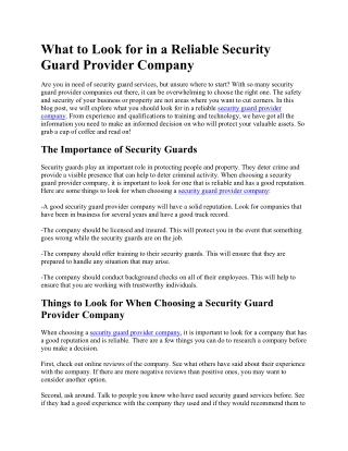 What to Look for in a Reliable Security Guard Provider Company