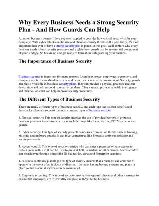 Why Every Business Needs a Strong Security Plan