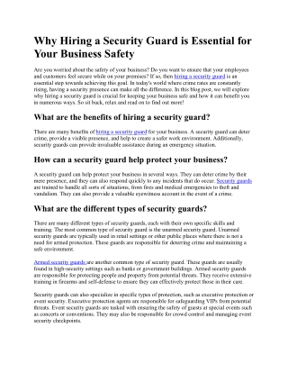 Why Hiring a Security Guard is Essential for Your Business Safety