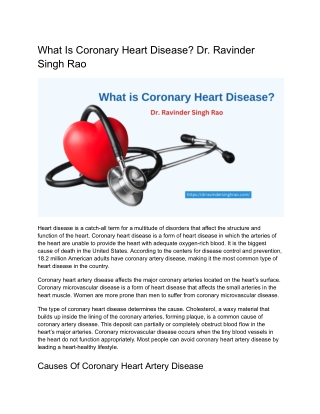 What Is Coronary Heart Disease_ Dr. Ravinder Singh Rao