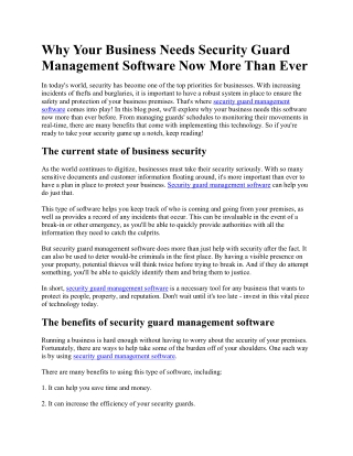 Why Your Business Needs Security Guard Management Software Now More Than Ever