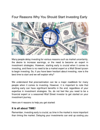 Four Reasons Why You Should Start Investing Early