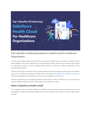 Top 5 Benefits of Embracing Salesforce Health Cloud for Healthcare Organizations