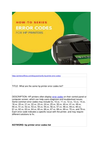 What are the some hp printer error codes list?