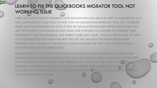 A quick guide to fix QuickBooks Migrator Tool Not Working easily