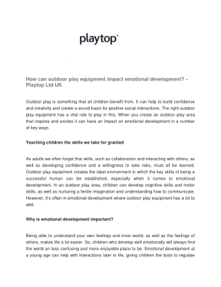 How can outdoor play equipment impact emotional development - Playtop Ltd UK