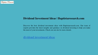 Dividend Investment Ideas  Baptistaresearch.com