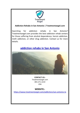 Addiction Rehabs in San Antonio  Treatmentangel.com