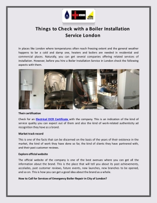 Things to Check with a Boiler Installation Service London