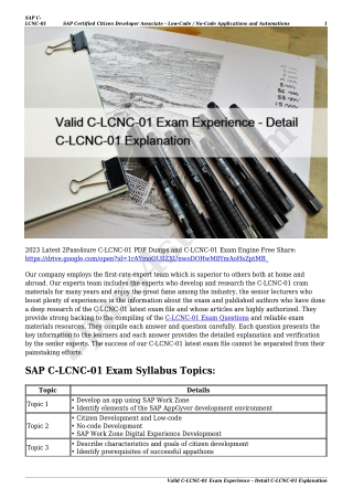 Valid C-LCNC-01 Exam Experience - Detail C-LCNC-01 Explanation