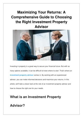 Maximizing Your Returns A Comprehensive Guide to Choosing the Right Investment Property Advisor