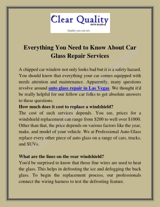 Choose the Best Auto Glass Repair Service in Las Vegas