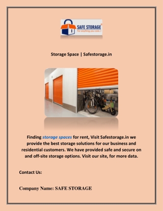 Storage Space | Safestorage.in