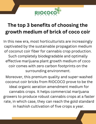 The top 3 benefits of choosing the growth medium of brick of coco coir