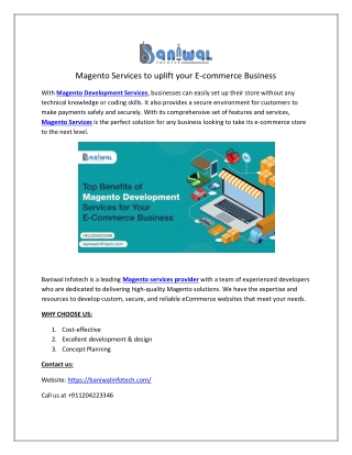 Magento Services to uplift your E-commerce Business - Baniwal Infotech